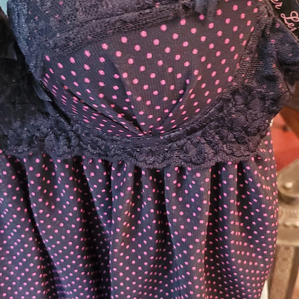 Pink/Blk Polka Dot Ruffle Chemise M
